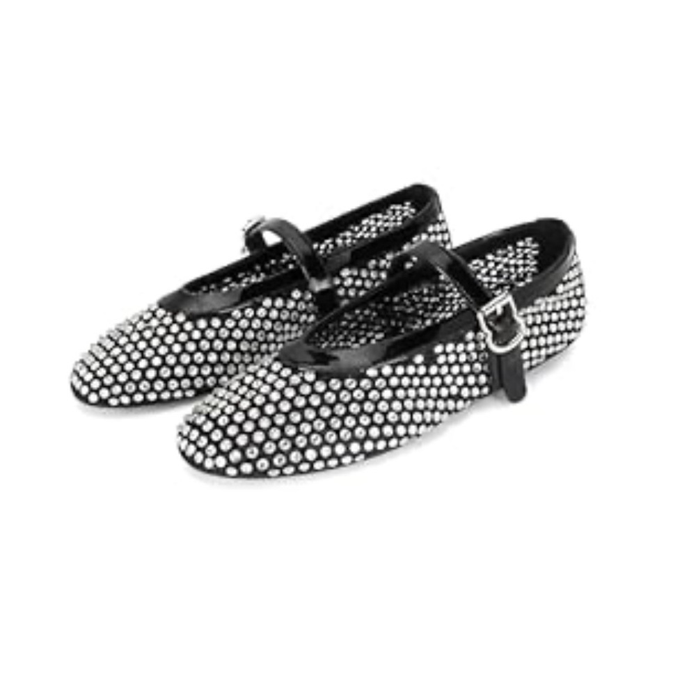 DOEYG Sparkly Rhinestone Mesh Ballet Flats for Women Glitter